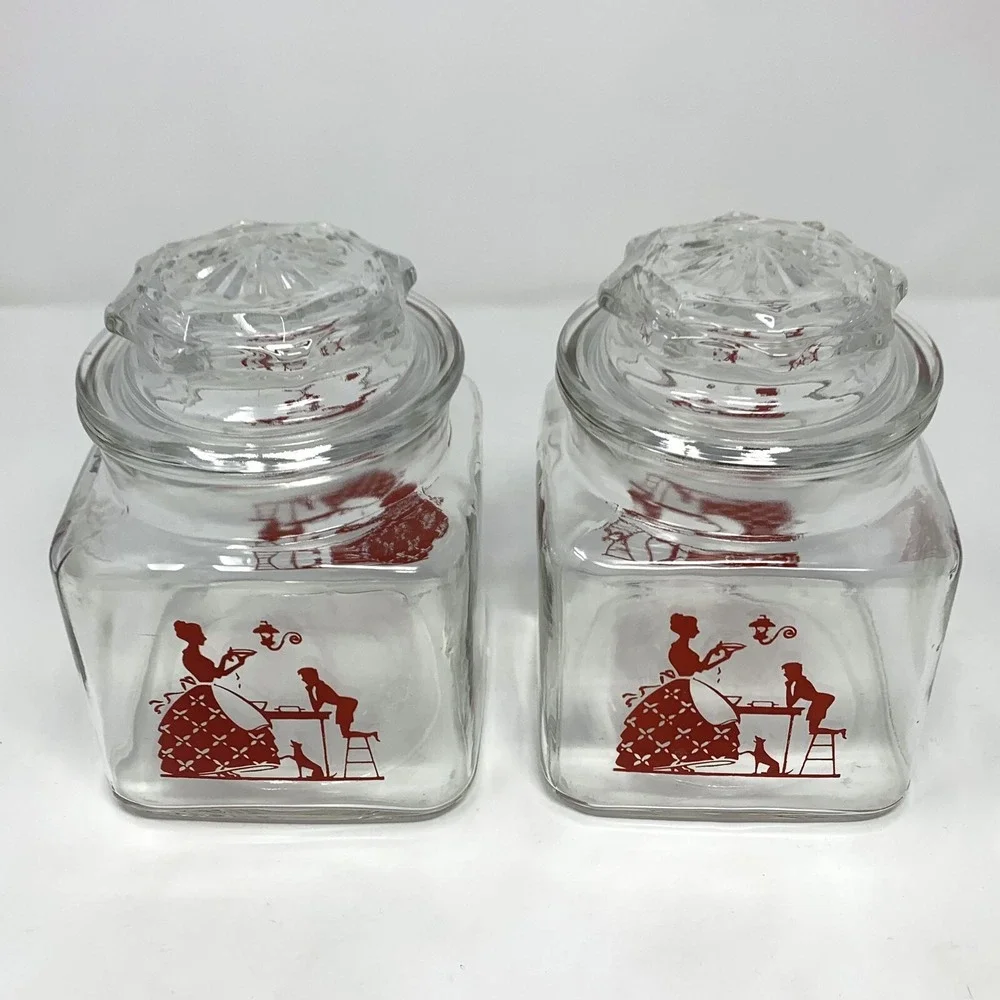 Set 2 Vintage Glass Canister Jar 6 3/4